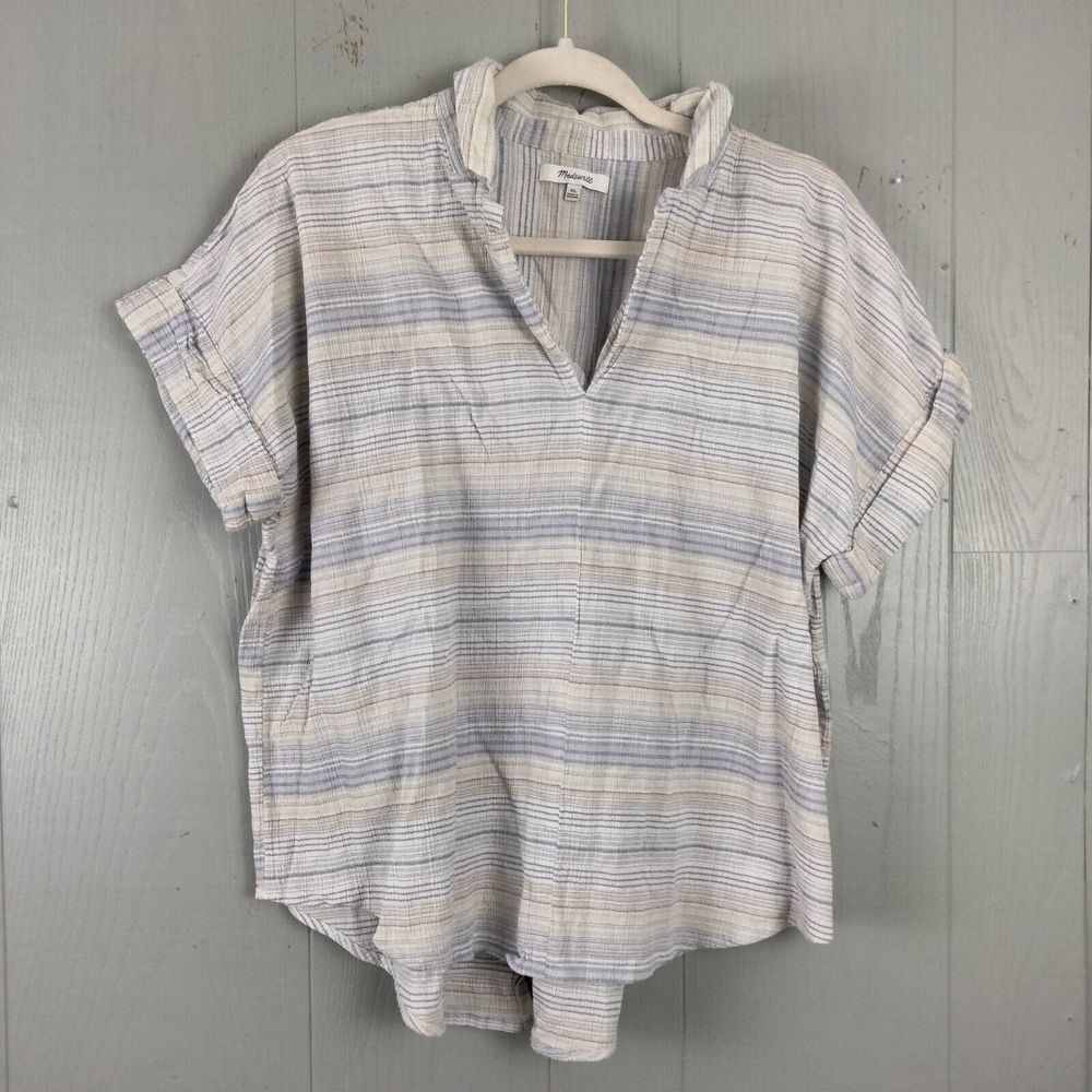 Madewell Blouse Womens XL Cotton Striped Boho Knit Gauze V Neck Relaxed Preppy